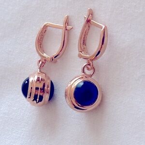 🧿925 Silver earrings glass blue evileye bead hoops 14k rose plated